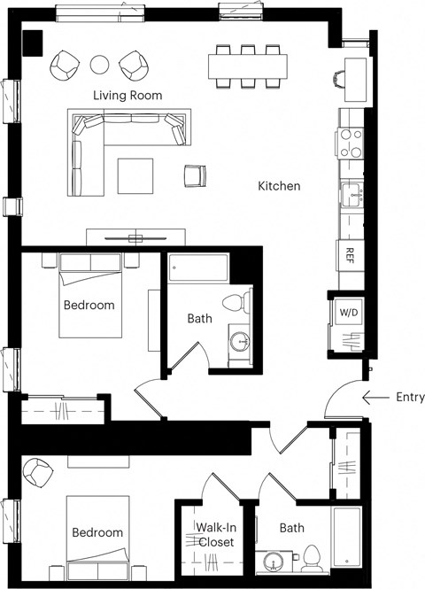 a floor plan of a small house with a kitchen and a living room